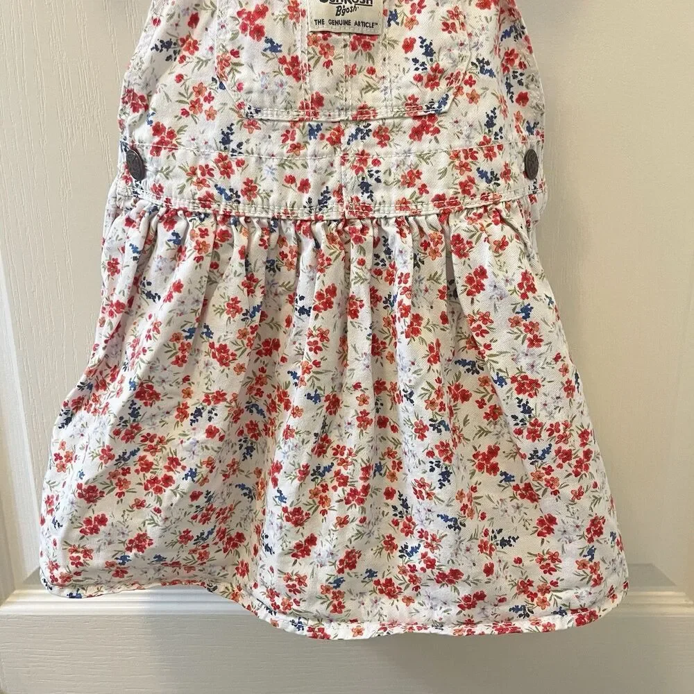 Oshkosh B'gosh Red White Blue Floral Overall Dress Cotton Girls Size 3T